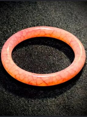 Vintage Jadeite Red Jade Carved Stone Bangle Bracelet